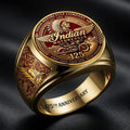 Indian Motorcycle 125th Anniversary Ring Indian Motorcycle Merch First Then First Now Never Finished - Merchluma