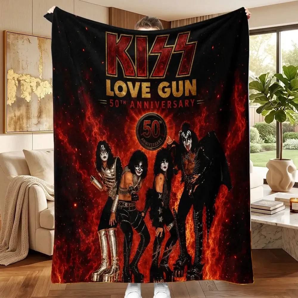 KISS Love Gun 50th Anniversary Blanket KISS Merch Best Gifts For Rock Fans - Merchluma