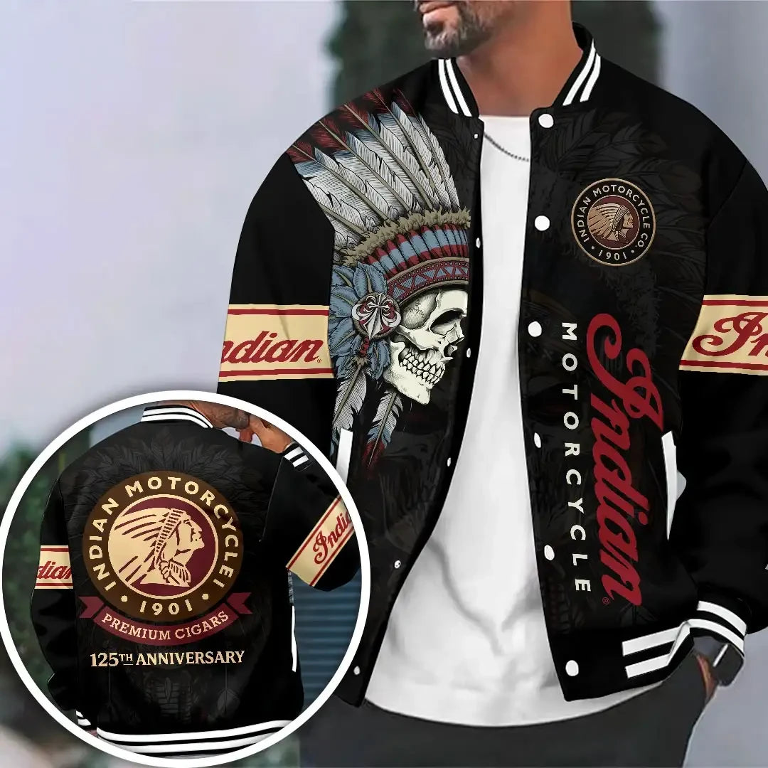 Indian Motorcycle Merch 125th Anniversary Legendary Ride Varsity Jacket Brother Gifts - Merchluma