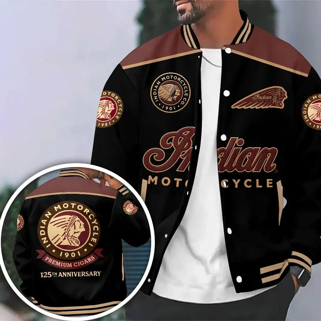 Indian Motorcycle Merch 125th Anniversary Legendary Ride Varsity Jacket Gifts For Riders - Merchluma