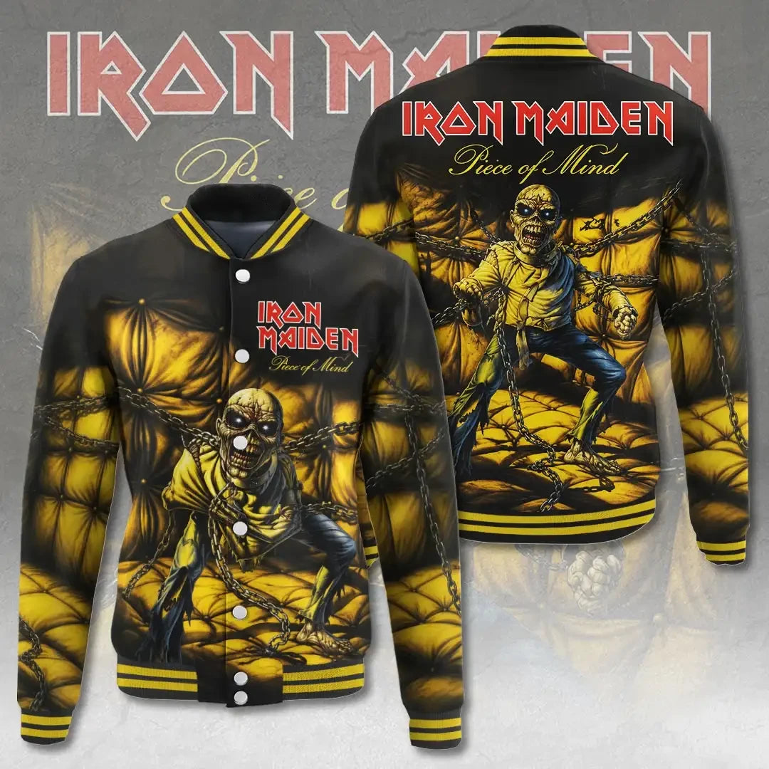 Iron Maiden Merchandise Piece Of Mind Iron Maiden Varsity Jacket Gifts For Music Fans - Merchluma