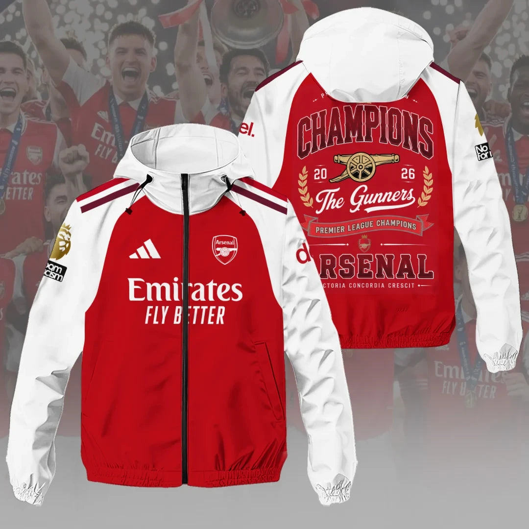 Arsenal FC Premier League Champions 2026 Windbreaker Jacket Arsenal FC Merch Gunners Gifts - Merchluma