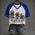 Buffalo Bills Walking By Faith Tripping Constantly V-Neck T-Shirt Bills Merch Fans Gifts - Merchluma