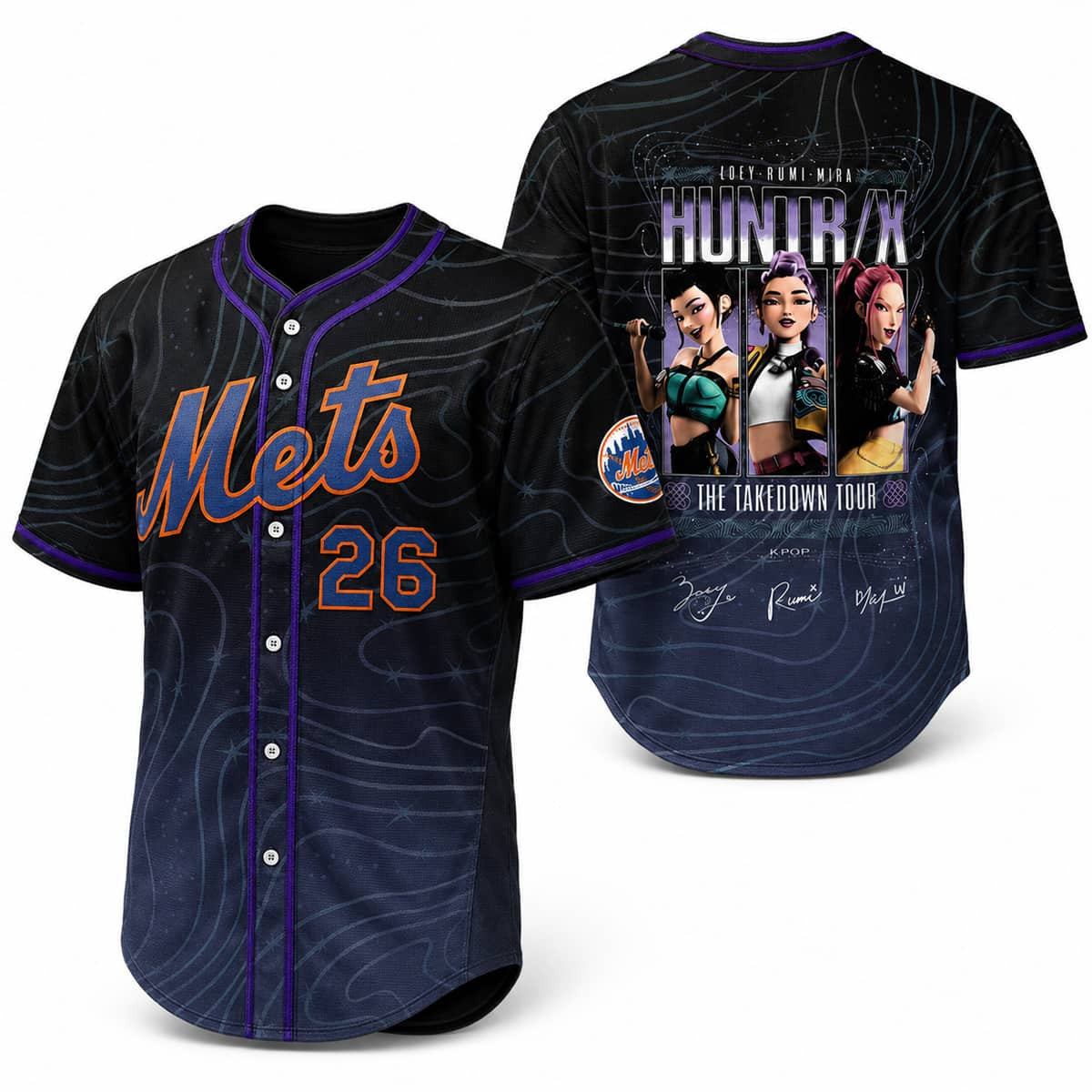 New York Mets Merch X KPop Demon Hunters Night Jersey Gifts For New York Mets Lovers - Merchluma