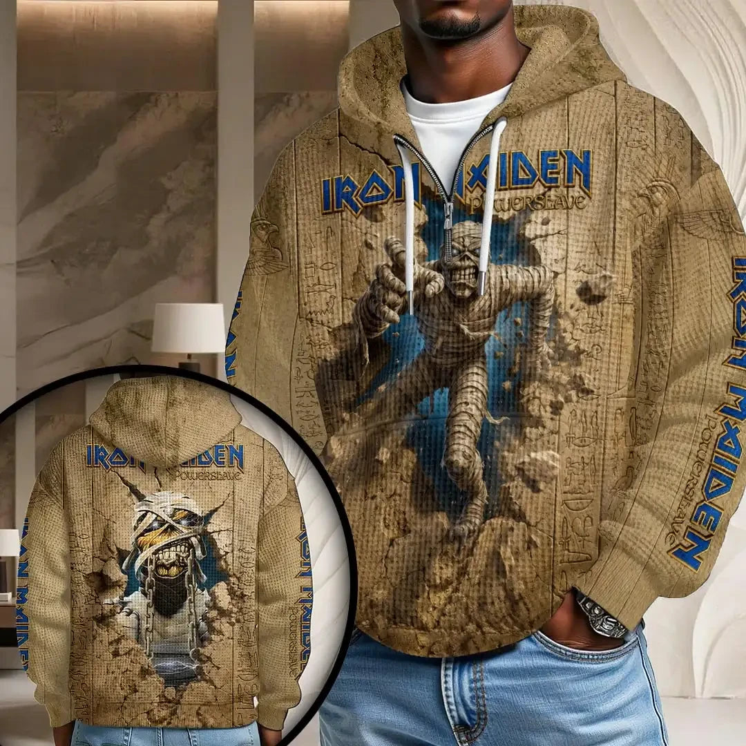 Iron Maiden Merch 2026 Music Band Quarter Half Zip Waffle Hoodie Gifts For Music Fans - Merchluma