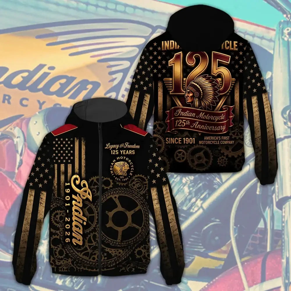 Indian Motorcycle 125th Anniversary Legacy And Freedom Windbreaker Jacket Indian Motorcycle Merch - Merchluma