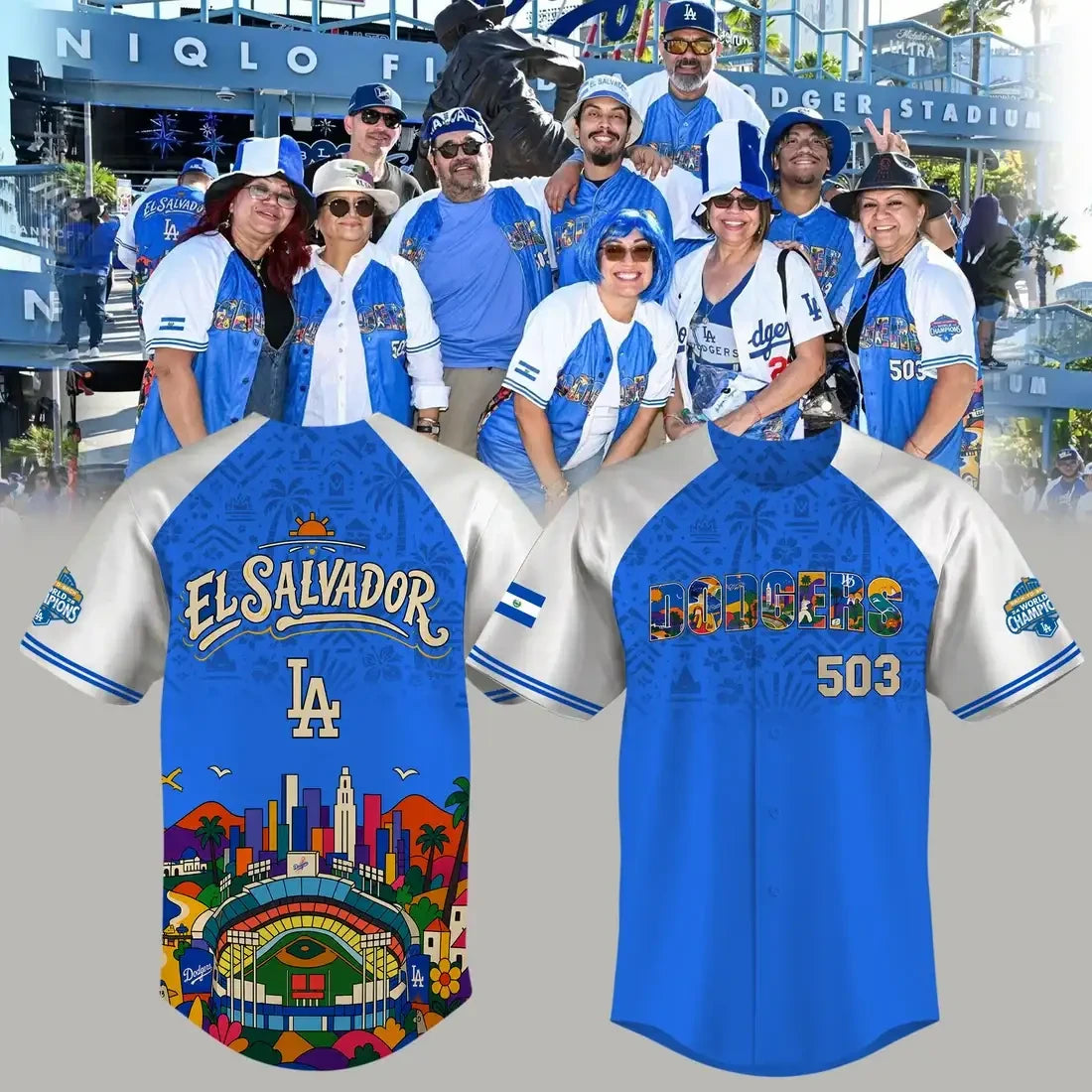 Los Angeles Dodgers Salvadoran Heritage Night Baseball Jersey LA Dodgers Merch Fan Gear - Merchluma