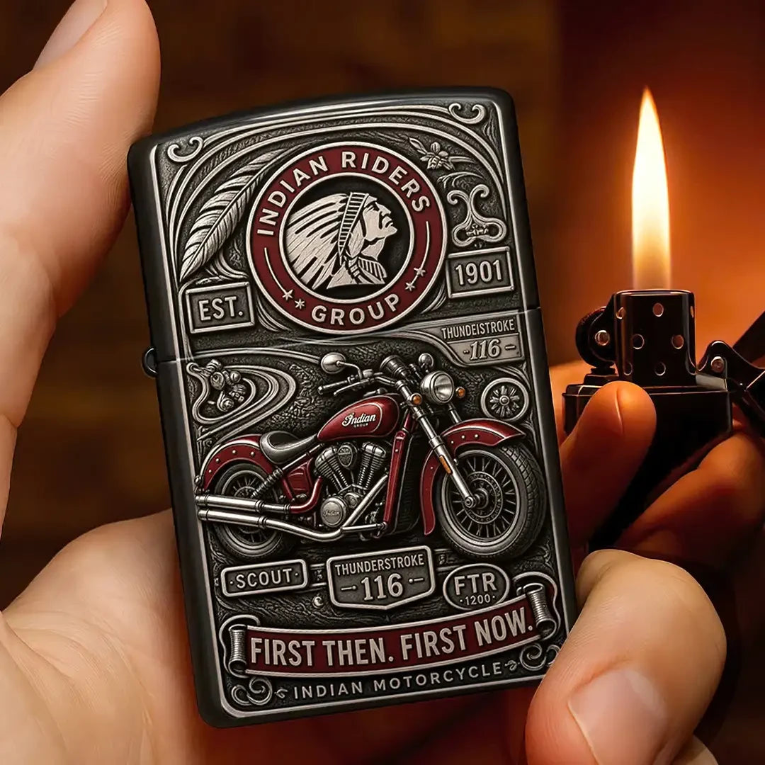 Indian Motorcycle First Then First Now 125th Anniversary Lighter Case Indian Motorcycle Merch - Merchluma