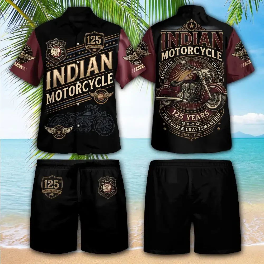 Indian Motorcycle 125th Anniversary Hawaiian Shirt And Shorts Set Indian Motorcycle Merch Gifts - Merchluma