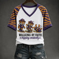 Louisiana State University Tigers Walking By Faith V-Neck T-Shirt LSU Tigers Merch Fan Gifts - Merchluma