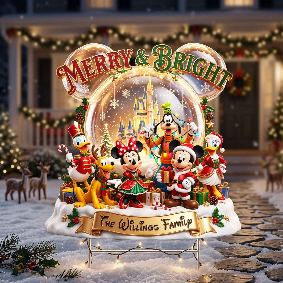 Personalized Mickey Merry And Bright Yard Sign Outdoor Christmas Decor Gifts For Cartoon Fan - Merchluma