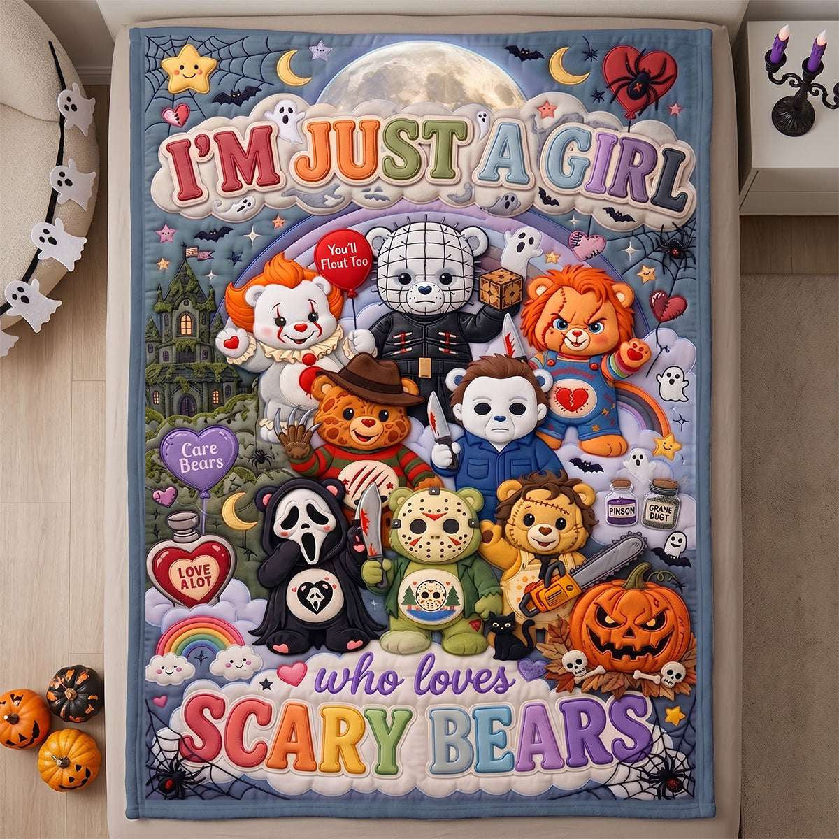 Horror Character I'm Just A Girl Who Loves Scary Bears Blanket Cute Creepy Halloween Merch - Merchluma