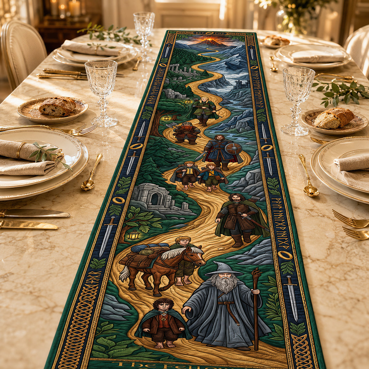 The Lord Of The Rings Legends Never Fade Quilted Table Runner The Lord Of The Rings Merch Decor - Merchluma