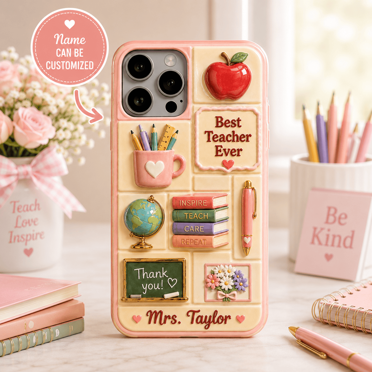 Personalized Best Teacher Ever Phone Case School Supplies Case Present For Teacher - Merchluma