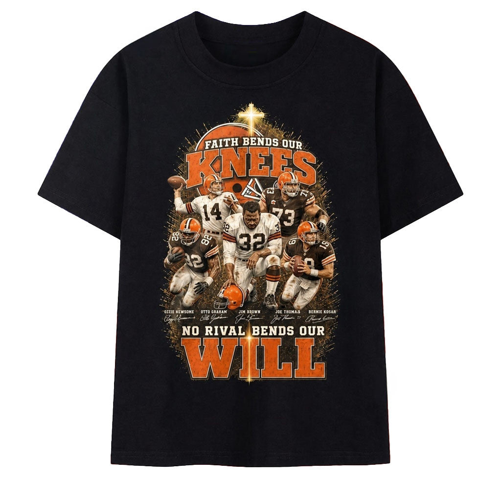 Cleveland Browns Faith Bends Our Knees Legends Signatures Football T-Shirt Browns Merch - Merchluma