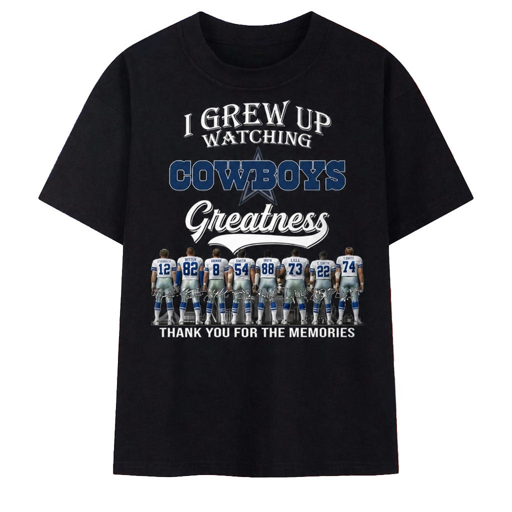 Dallas Football Merch I Grew Up Watching Cowboys Greatness Signatures 2026 T-Shirt Gift For Fan - Merchluma
