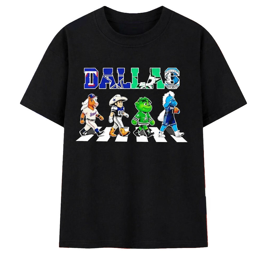 Dallas Rangers Cowboys Stars And Mavericks Mascot Road On Crosswalk T-Shirt Sports Fan Gear - Merchluma