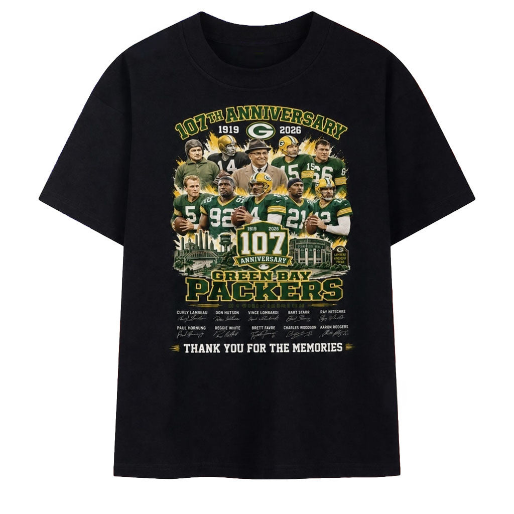 Green Bay Packers 107th Anniversary 1919 2026 Signatures Shirt Packers Merch Football Fan Gear - Merchluma