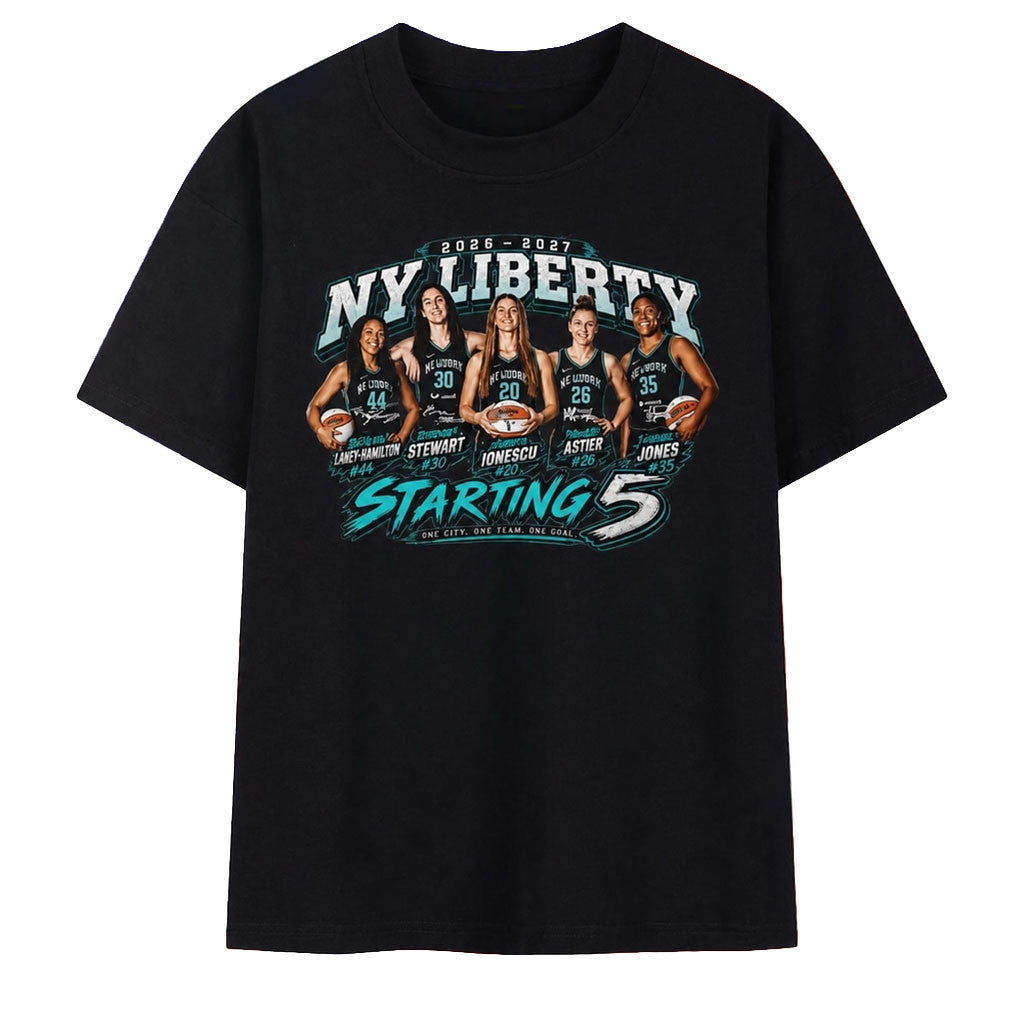 New York Liberty Starting 5 WNBA Roster Signatures T-Shirt NY Liberty Merch Fans Gifts - Merchluma