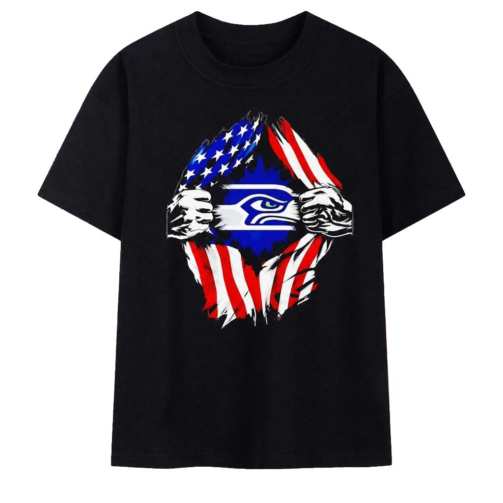 Seattle Seahawks American Flag Ripped Chest T-Shirt Seattle Seahawks Merch Fans Gifts - Merchluma