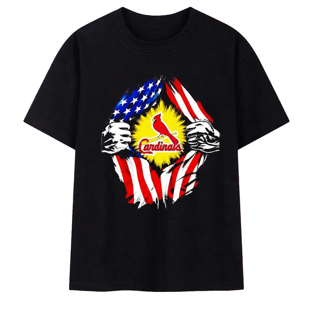 St Louis Cardinals American Flag Ripped Chest T-Shirt Cardinals Merch Gifts For Fans - Merchluma