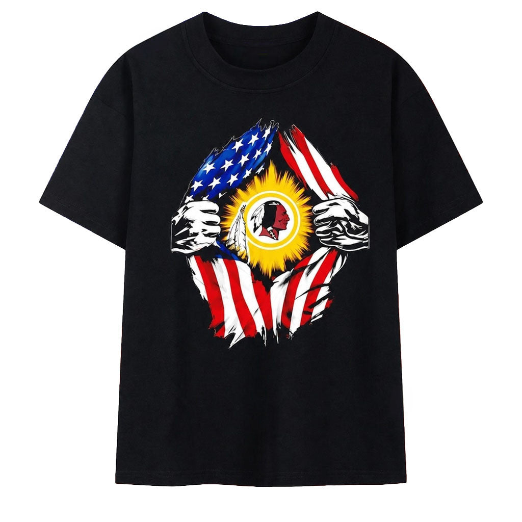 Washington Redskins American Flag Ripped Chest T-Shirt Washington Redskins Merch Fans Gifts - Merchluma