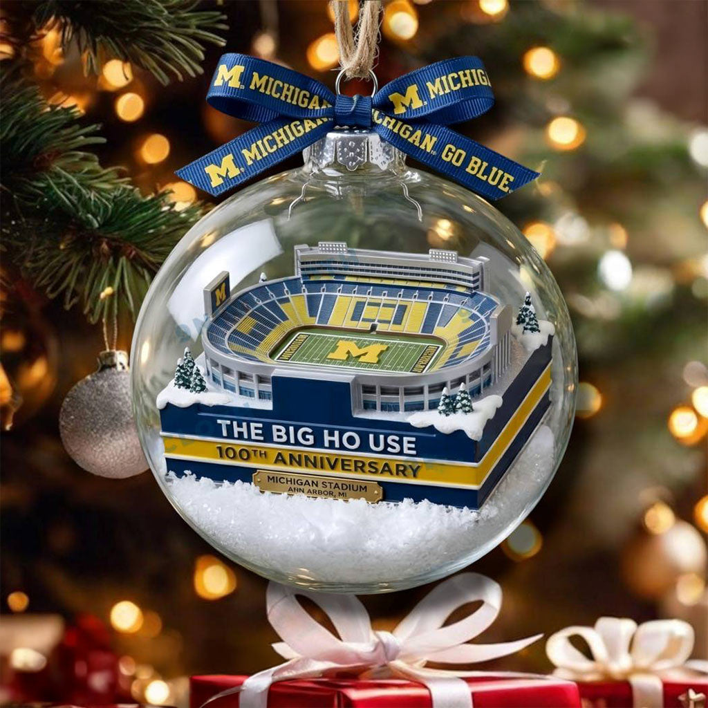 The Big House With The Michigan Stadium 100th Anniversary Snow Christmas Ornament Xmas Decor - Merchluma