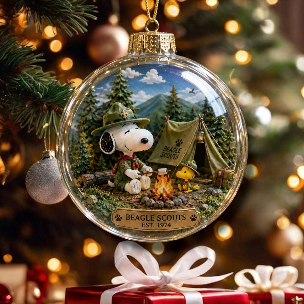 Beagle Scouts Est 1974 Campfire Globe Ornament Cute Snoopy Xmas Ornament Christmas Gifts - Merchluma