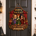 Personalized Party At Our Place Come In For Trouble Wood Sign Halloween Gifts For Family - Merchluma
