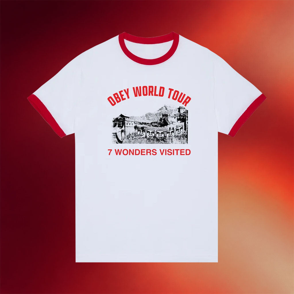 Obey Clothing Merch 7 Wonders Visited Ringer T-Shirt Obey World Tour Shirt 2026 Best Gifts - Merchluma