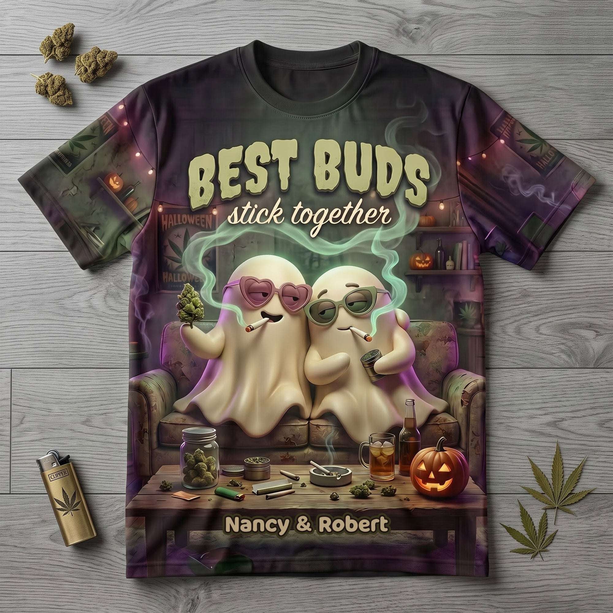 Personalized Best Buds Stick Together T-Shirt Funny Ghost Soulmates Tee Halloween Gifts - Merchluma