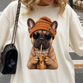 Cool French Bulldog Wearing Beanie Drinking Iced Coffee T-Shirt Cute Anime Shirt Gift For Her - Merchluma