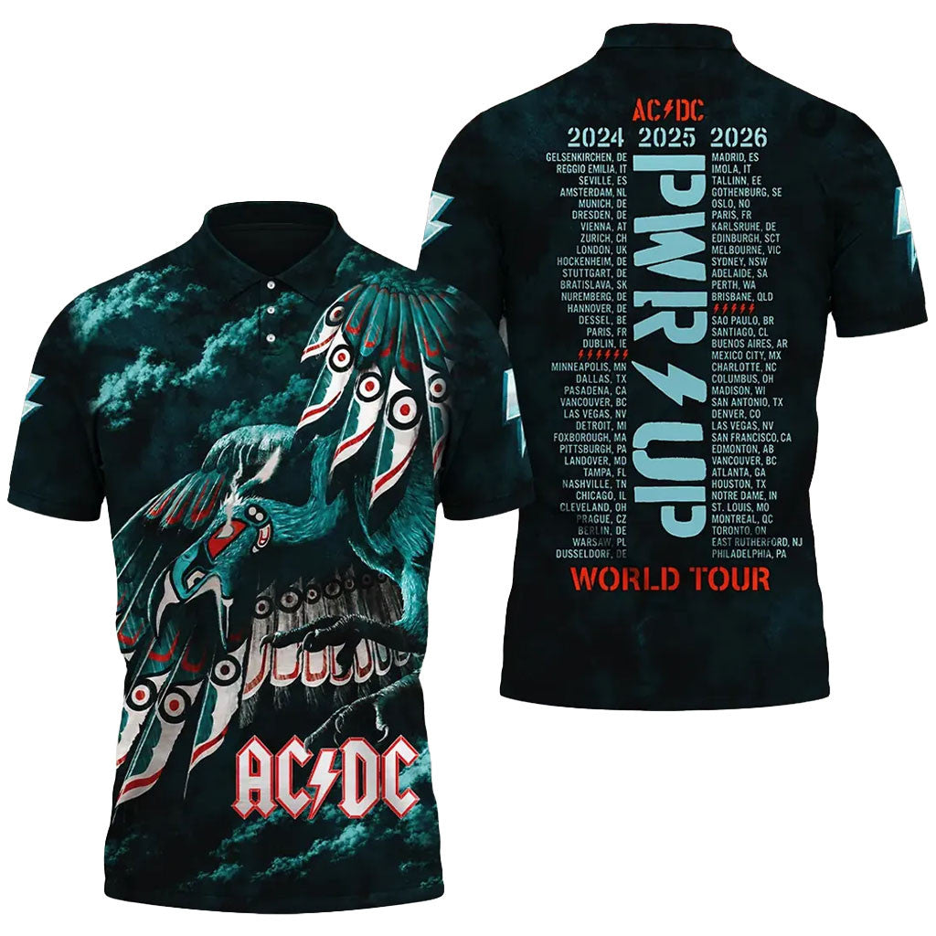AC DC Power Up World Tour 2024 2025 2026 Polo Shirt AC DC Merch Gift For Rock Band Fans - Merchluma