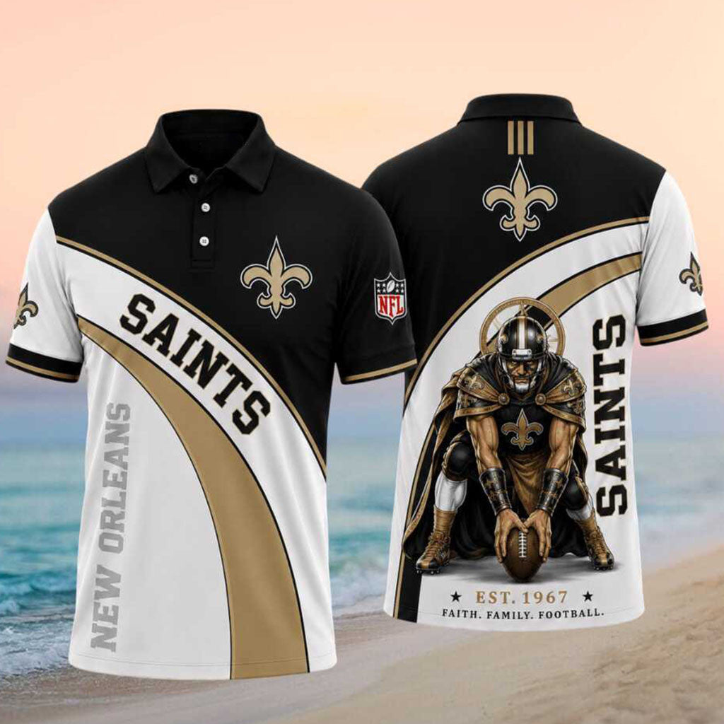 New Orleans Saints Football Player Mascot Faith Family Football Polo Shirt NO Saints Merch - Merchluma