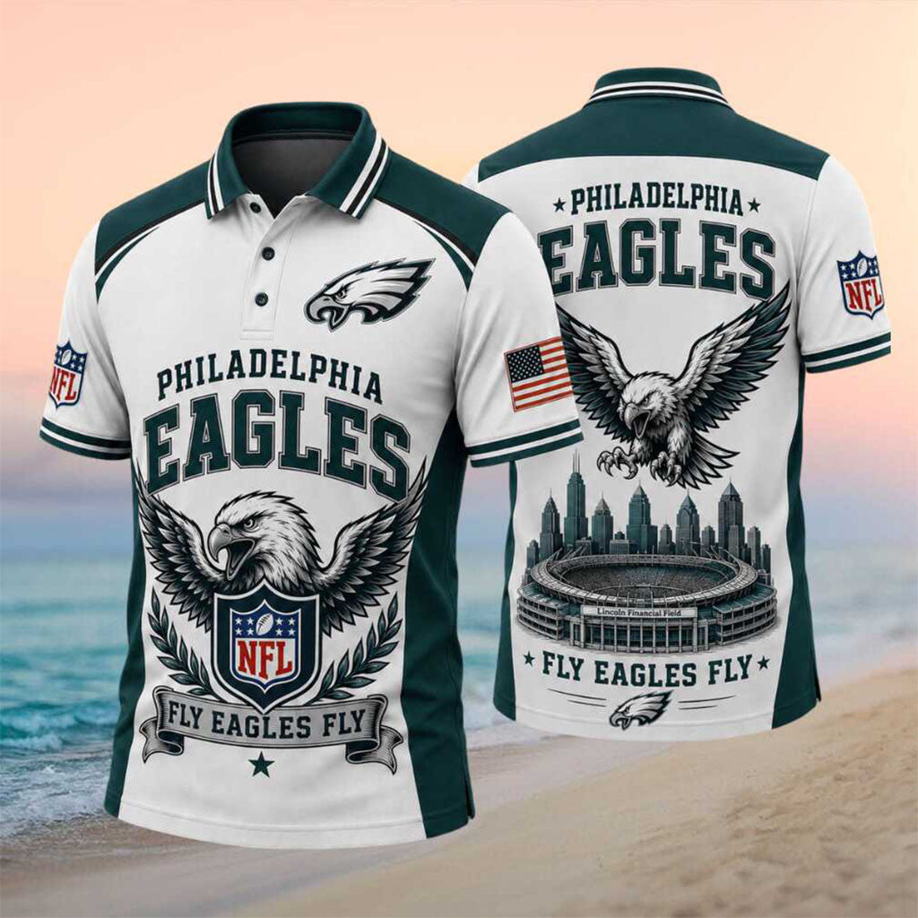 Philadelphia Eagles Football Team Stadium Flying Eagle Fly Eagles Fly Polo Shirt Eagles Merch - Merchluma
