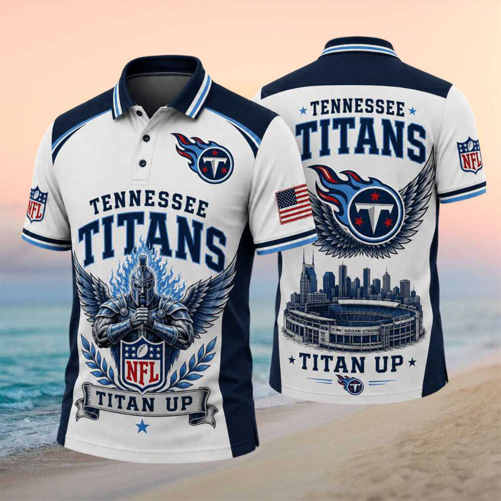 Tennessee Titans Merch Titan Up Stadium Skyline Polo Shirt Football Gifts For Men - Merchluma