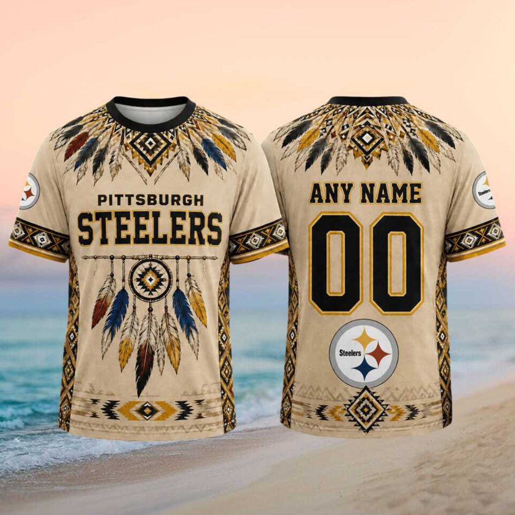Personalized Pittsburgh Steelers Native Feathers Dream Catcher Shirt Steelers Merch Fan Gifts - Merchluma