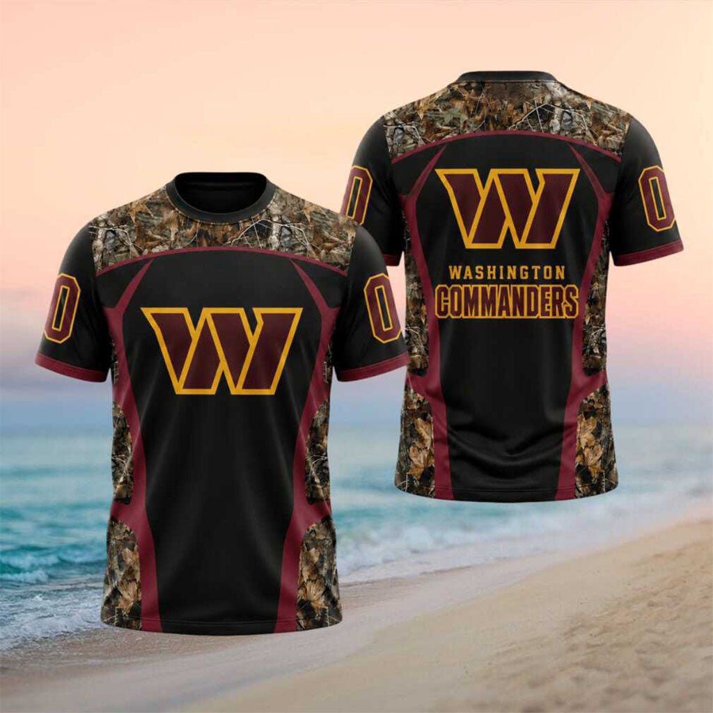 Personalized Washington Commanders Camo Leaf Football T-Shirt Commanders MercH Gift For Fans - Merchluma