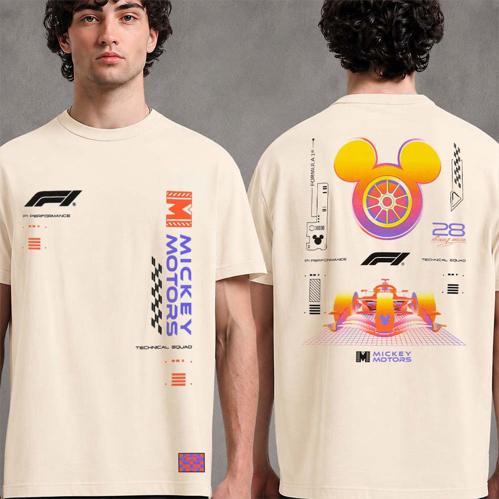 Formula 1 X Mickey Glow Ivory T-Shirt F1 Merch Gifts For Racing Fans - Merchluma