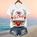 Kansas City Chiefs Stadium Floral Wreath Go Chiefs Football V-Neck Shirt KC Chiefs Merch - Merchluma