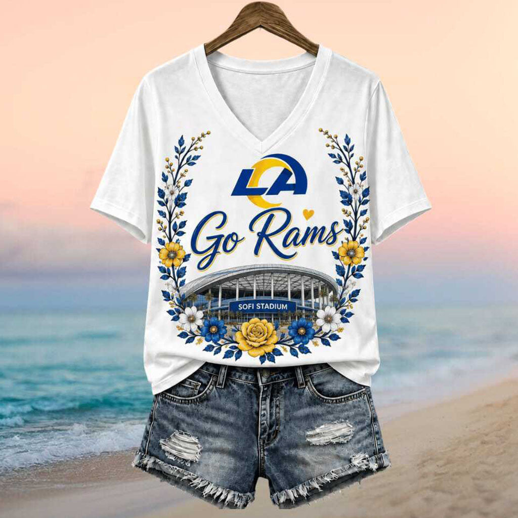 Los Angeles Rams SoFi Stadium Floral Bouquet V-Neck Shirt LA Rams Merch Football Fan Gift Ideas - Merchluma