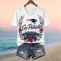 New England Patriots Football Team Gillette Stadium Floral Wreath V-Neck Shirt Patriots Merch - Merchluma