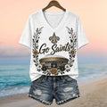 New Orleans Saints Football Team Caesars Superdome Floral Wreath V-Neck Shirt NO Saints Merch - Merchluma
