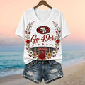 San Francisco 49ers Football Stadium Floral Wreath V-Neck Shirt SF 49ers Merch Game Day Gifts - Merchluma