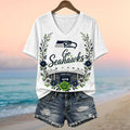 Seattle Seahawks Merch Stadium Floral Wreath Go Seahawks Football V-Neck Shirt Gift For Fans - Merchluma