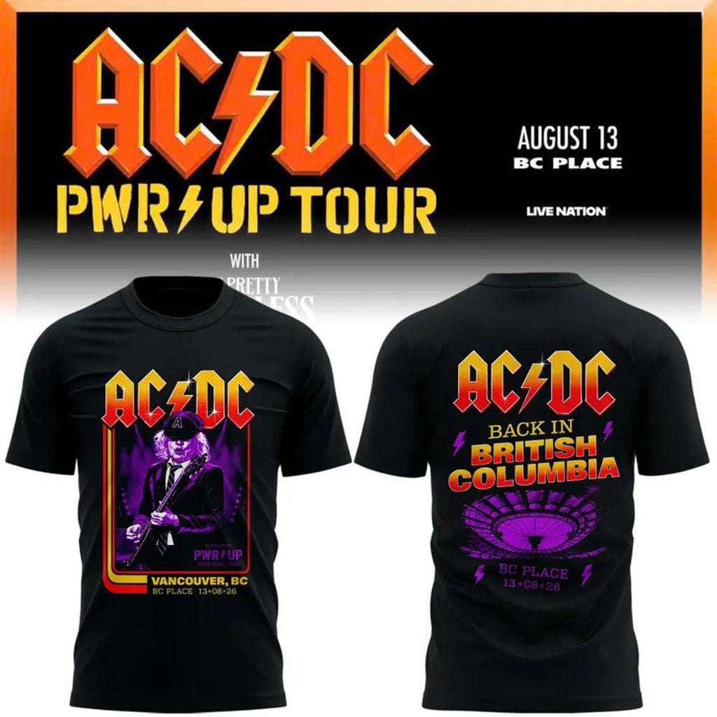 AC DC PWR UP Tour 2026 Vancouver BC Place Black T-Shirt AC DC Merch Gift For Band Fans - Merchluma