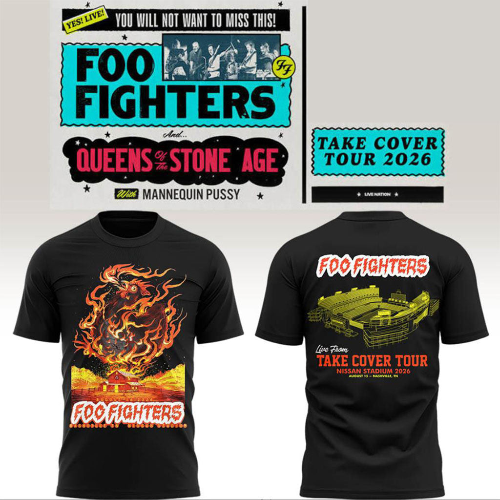 Foo Fighters Take Cover Tour 2026 Nashville Nissan Stadium T-Shirt FF Concert Merch Black - Merchluma