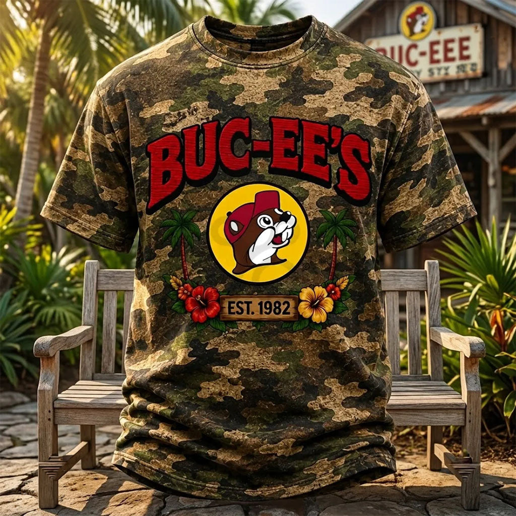 Buc-Ee's Camouflage T-Shirt Hibiscus Flower Tropical Themed Shirt Buc Ee's Merch Gifts - Merchluma