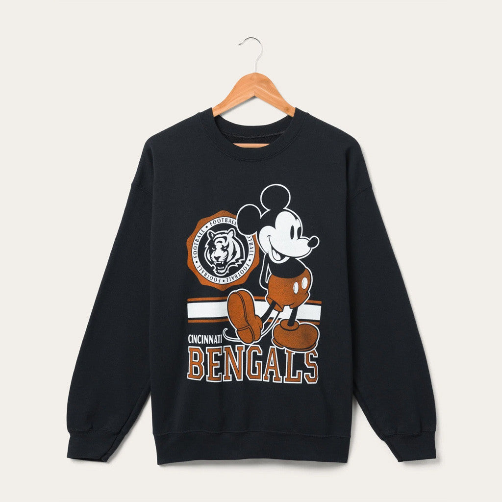 D X Junk Food Football Collection Merch Cincinnati Bengals Mickey Crewneck Sweatshirt Fan Gear - Merchluma