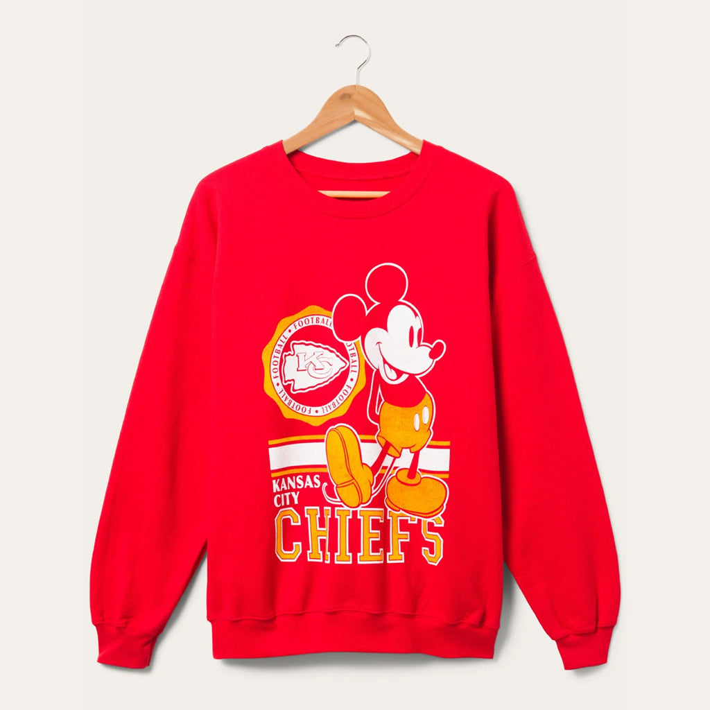 D X Junk Food Football Collection Merch Kansas City Chiefs Mickey Sweatshirt Chiefs Merch Gifts - Merchluma